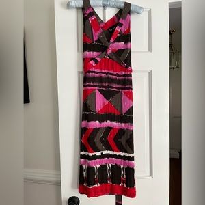 Lynn Richie vintage crisscross sleeveless amazing red, pink and brown dress!  💕